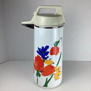 Vintage 70s Everest Vacuum Air Pot Thermos APN-1900 Floral Poppies, Coffee, Tea
